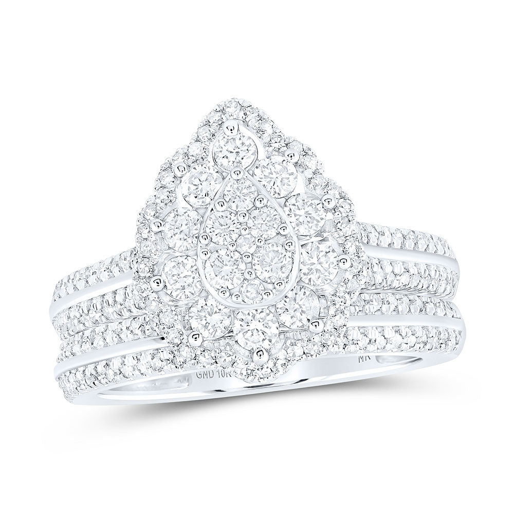 10K Yellow Or White Or Rose Gold Round Diamond Teardrop Bridal Wedding Ring Band Set , Womens Size: 5-10