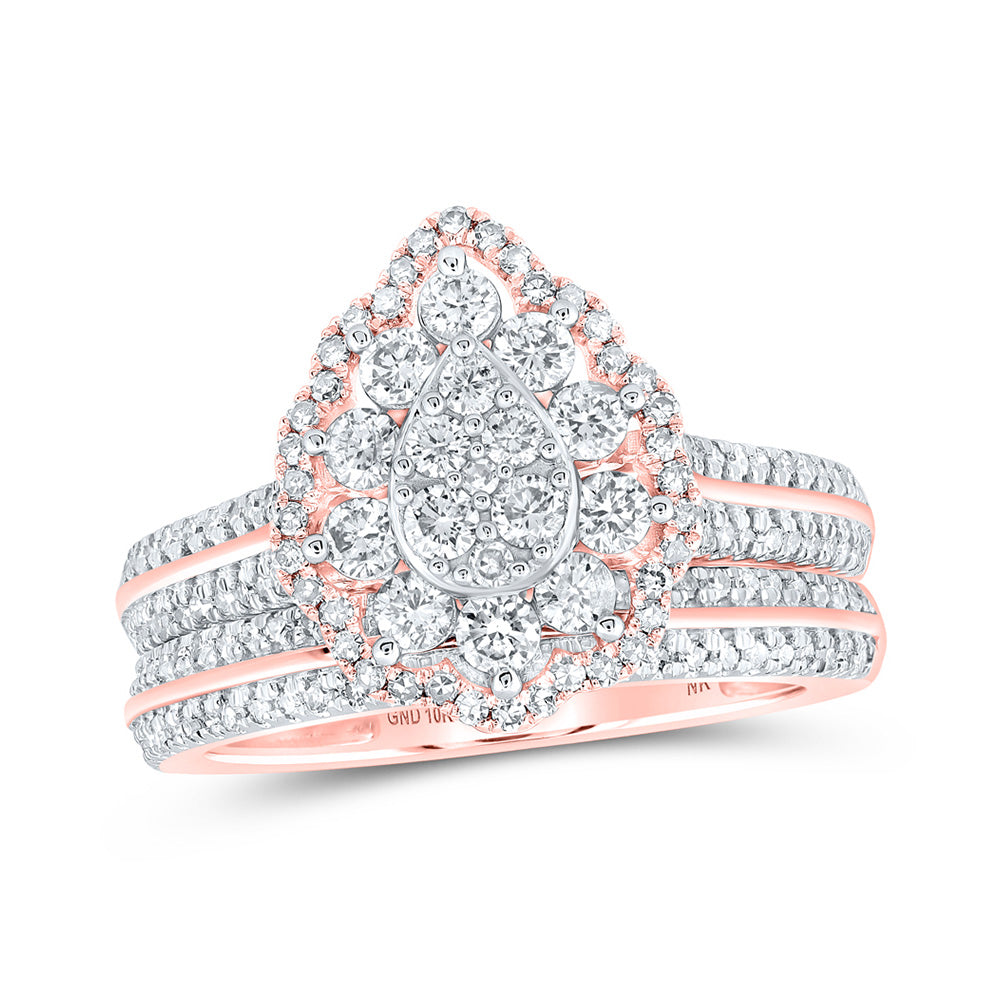 10K Yellow Or White Or Rose Gold Round Diamond Teardrop Bridal Wedding Ring Band Set , Womens Size: 5-10
