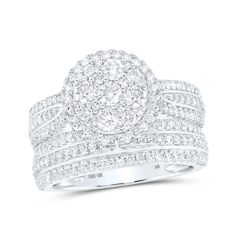 10K White Gold Round Diamond Cluster Bridal Wedding Ring Band Set 1-3/8 Cttw, Womens Size: 5-10