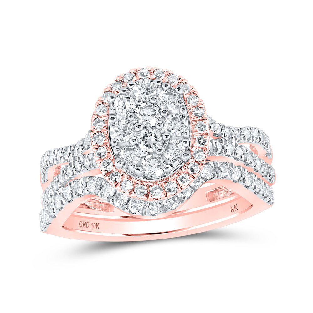 10K White Or Rose Gold Round Diamond Oval-shape Bridal Wedding Ring Band Set , Womens Size: 5-10