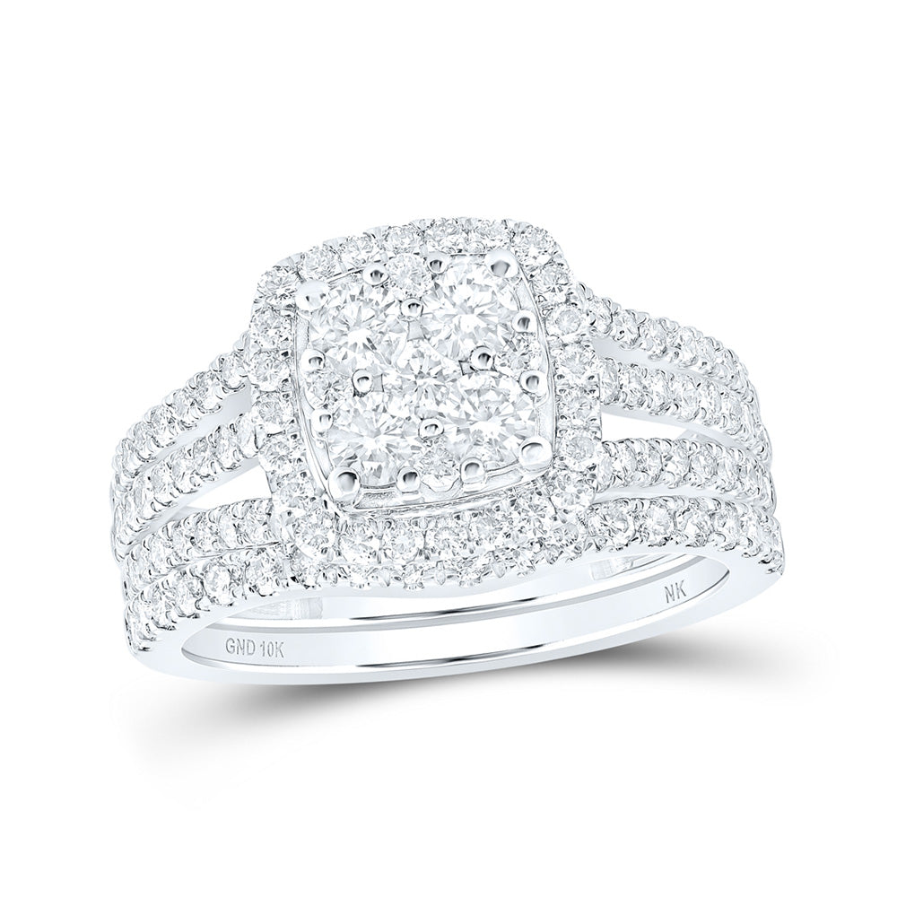 10K Yellow Or White Or Rose Gold Round Diamond Square Bridal Wedding Ring Band Set, Womens Size: 5-10