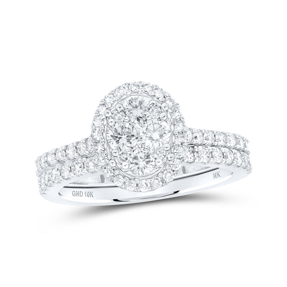 10K Yellow Or White Or Rose Gold Round Diamond Oval Bridal Wedding Ring Band Set , Womens Size: 5-10