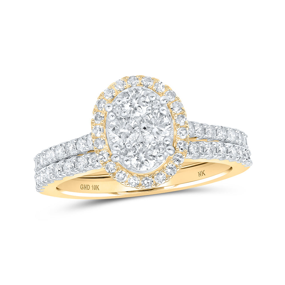 10K Yellow Gold Round Diamond Halo Bridal Wedding Ring Band Set 1 Cttw, Womens Size: 5-10
