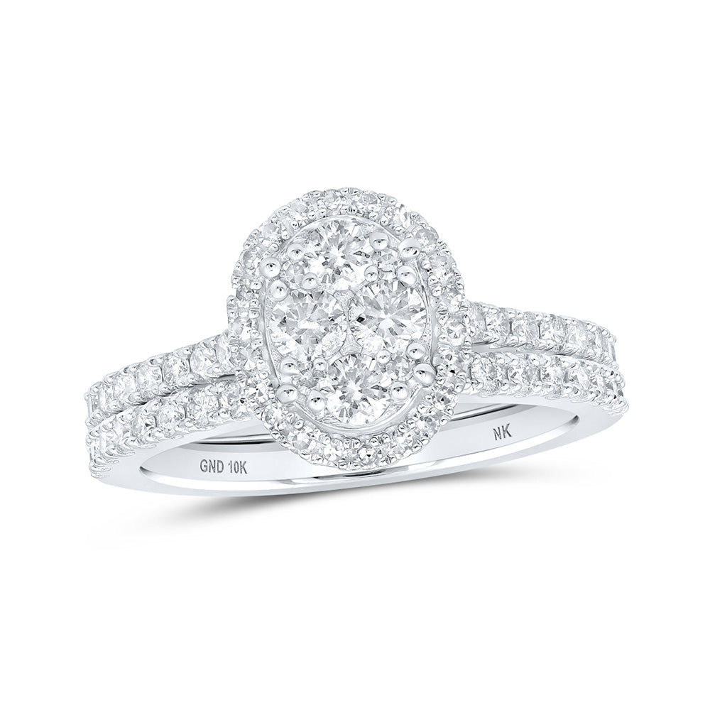 10K Yellow Or White Or Rose Gold Round Diamond Halo Bridal Wedding Ring Band Set , Womens Size: 5-10