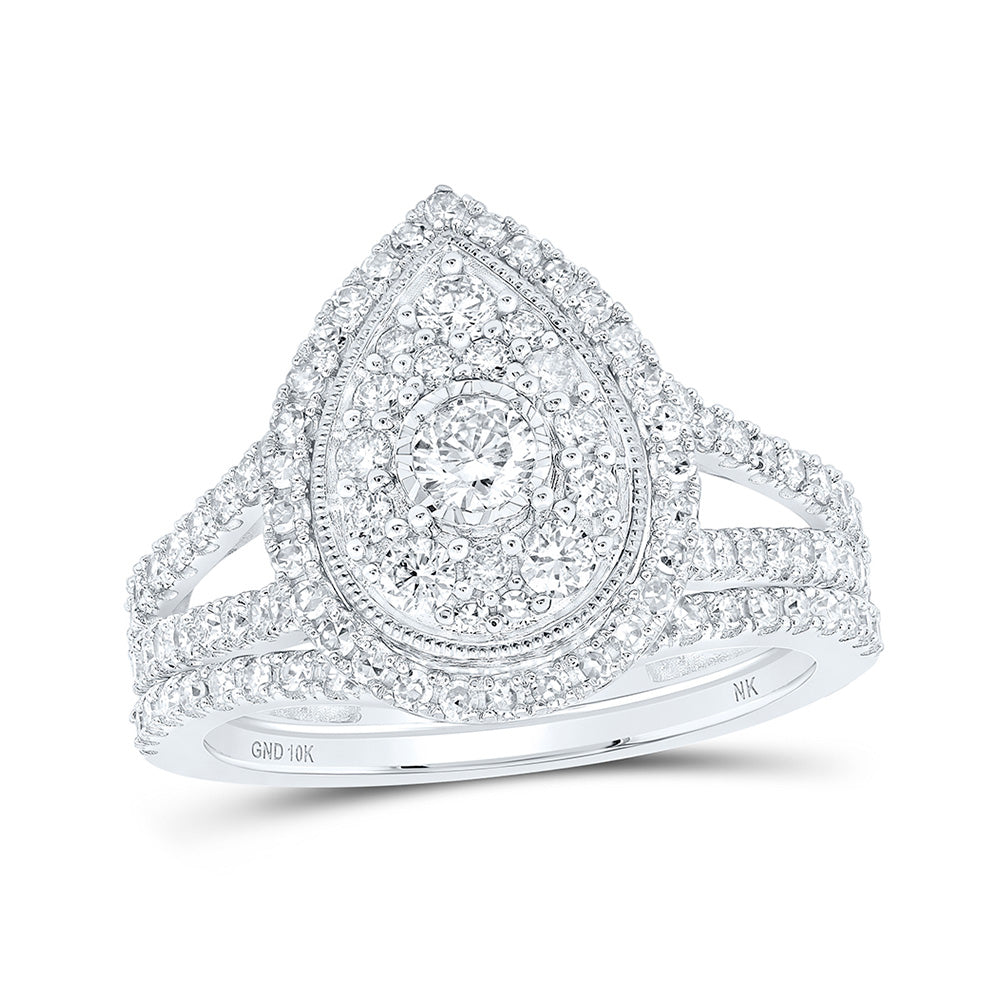 10K Yellow Or White Or Rose Gold Round Diamond Teardrop Bridal Wedding Ring Band Set , Womens Size: 5-10