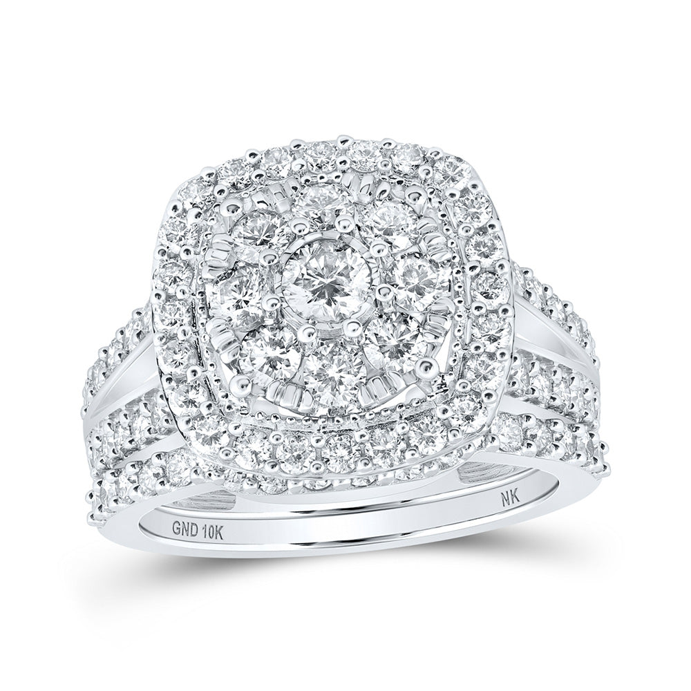 10K Yellow Or White Or Rose Gold Round Diamond Cluster Bridal Wedding Ring Band Set, Womens Size: 5-10