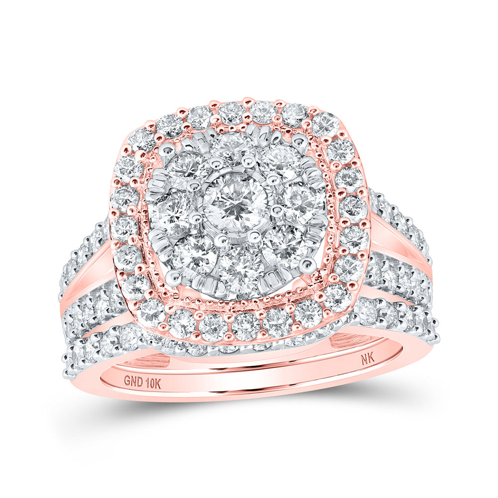 10K Yellow Or White Or Rose Gold Round Diamond Cluster Bridal Wedding Ring Band Set, Womens Size: 5-10