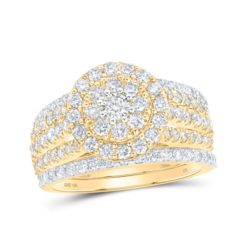 10K Yellow Gold Round Diamond Bridal Wedding Ring Band Set 1-7/8 Cttw, Womens Size: 5-10