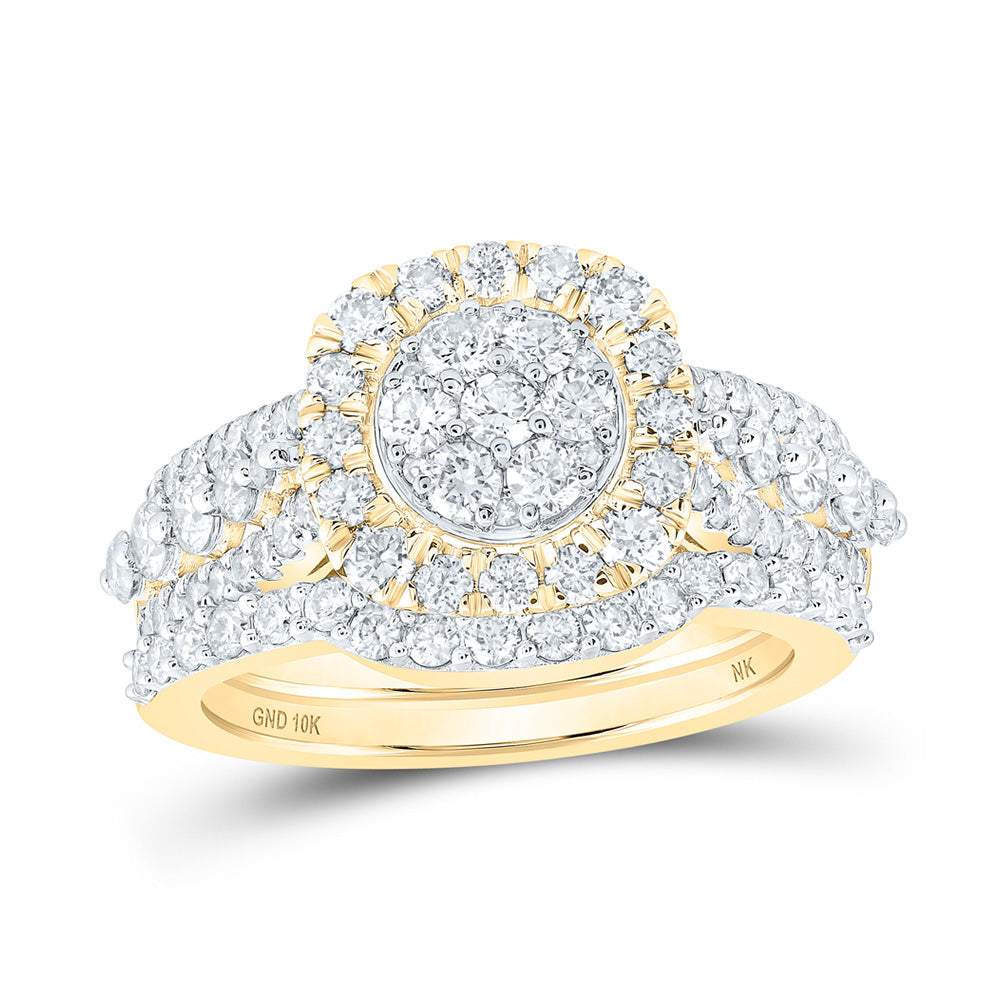 10K Yellow Or White Or Rose Gold Round Diamond Cluster Bridal Wedding Ring Band Set, Womens Size: 5-10