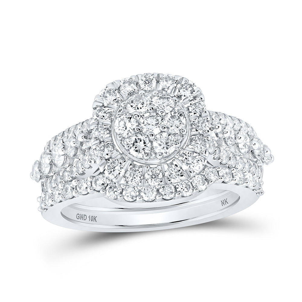 10K Yellow Or White Or Rose Gold Round Diamond Cluster Bridal Wedding Ring Band Set, Womens Size: 5-10