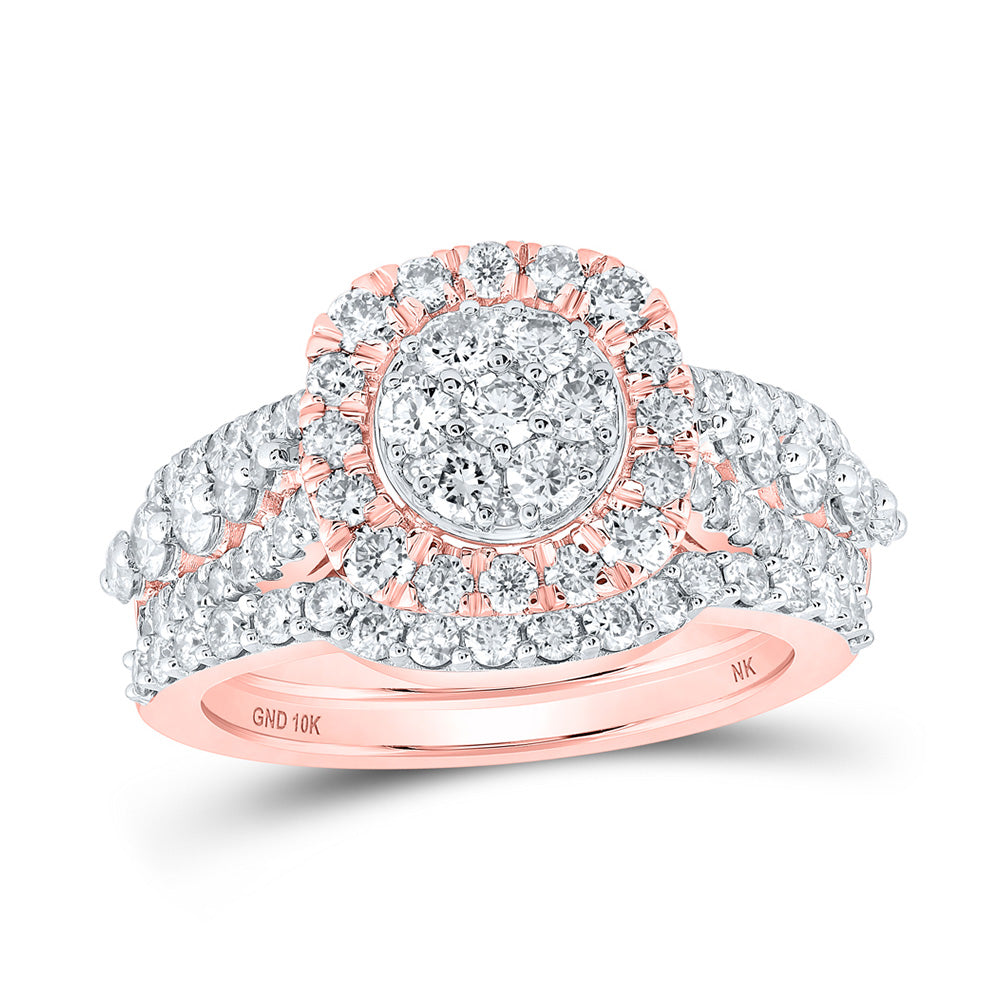10K Yellow Or White Or Rose Gold Round Diamond Cluster Bridal Wedding Ring Band Set, Womens Size: 5-10