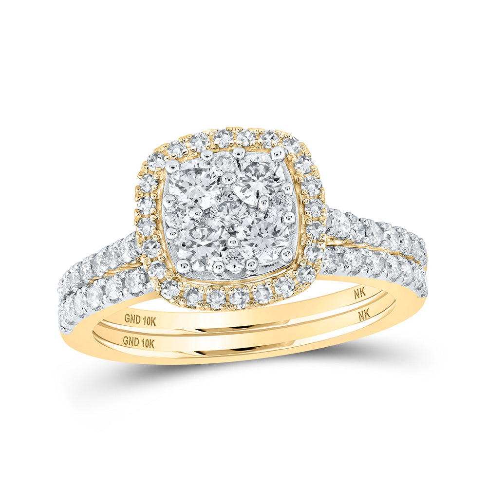 10K Yellow Or White Or Rose Gold Round Diamond Square Bridal Wedding Ring Band Set , Womens Size: 5-10