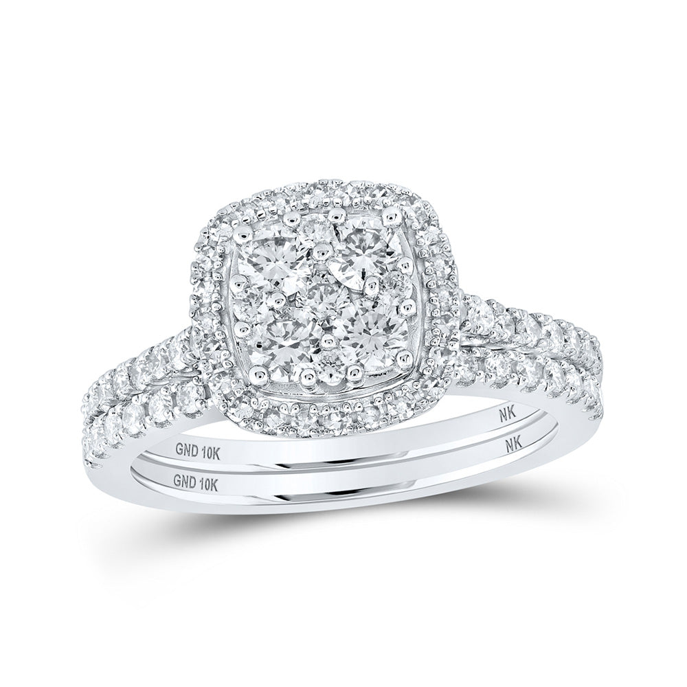 10K Yellow Or White Or Rose Gold Round Diamond Square Bridal Wedding Ring Band Set , Womens Size: 5-10
