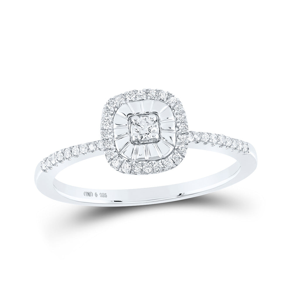 Sterling Silver Womens Round Diamond Square Ring 1/5 Cttw, Womens Size: 5-10