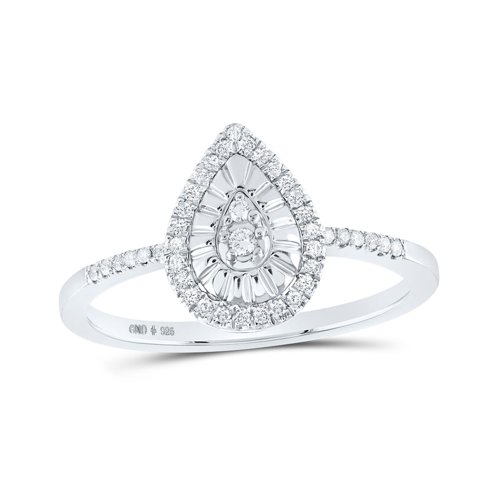 Sterling Silver Womens Round Diamond Teardrop Ring 1/6 Cttw, Womens Size: 5-10