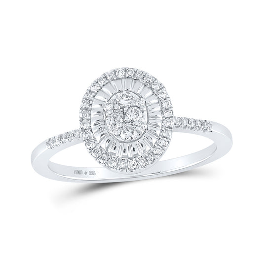 Sterling Silver Womens Round Diamond Oval Ring 1/4 Cttw, Womens Size: 5-10