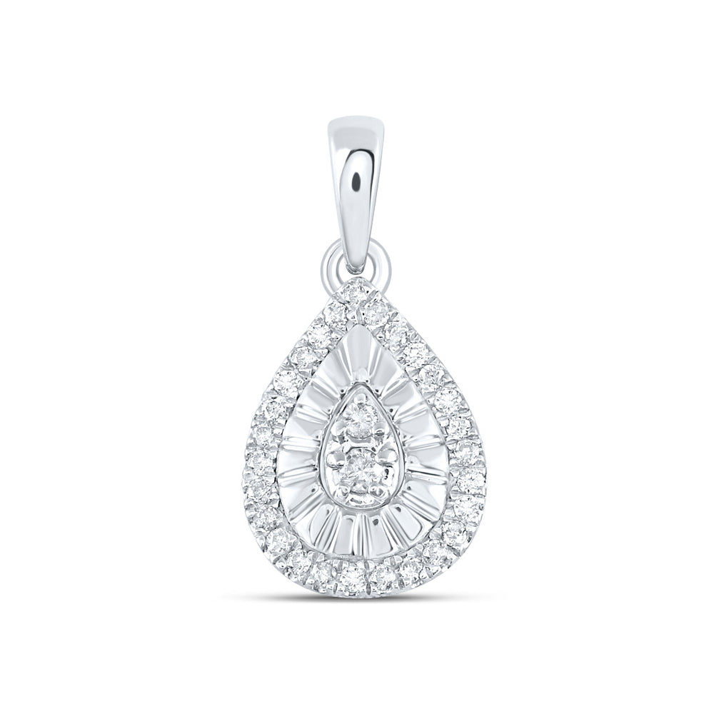 Sterling Silver Womens Round Diamond Teardrop Pendant 1/8 Cttw, Length: 0.59 In, Width: 0.31 In