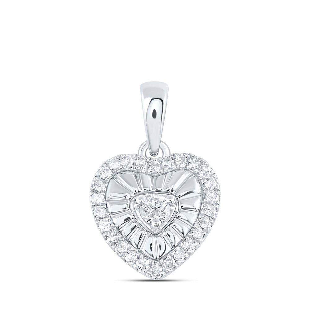 Sterling Silver Womens Round Diamond Heart Pendant 1/8 Cttw, Length: 0.55 In, Width: 0.35 In