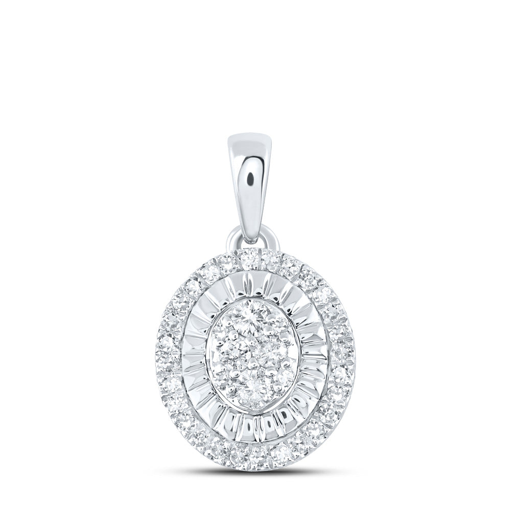 Sterling Silver Womens Round Diamond Oval Pendant 1/5 Cttw, Length: 0.62 In, Width: 0.36 In