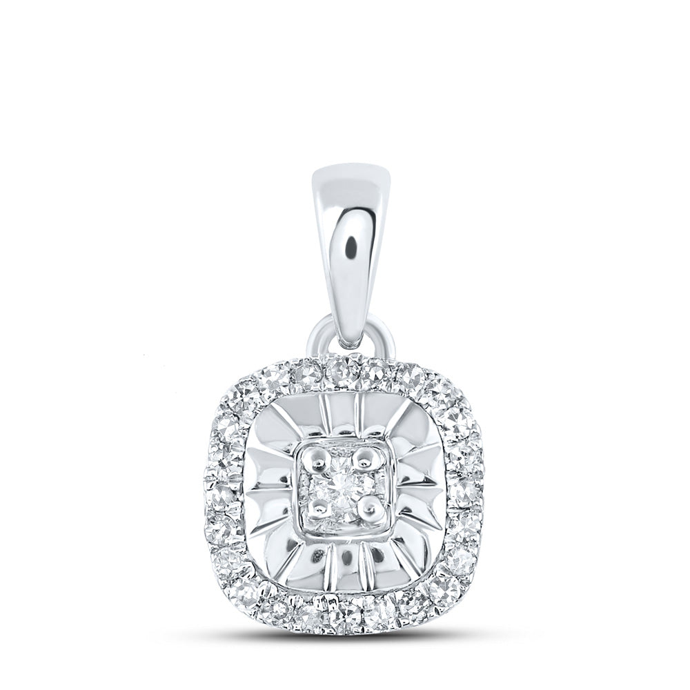 Sterling Silver Womens Round Diamond Square Pendant 1/8 Cttw, Length: 0.55 In, Width: 0.3 In