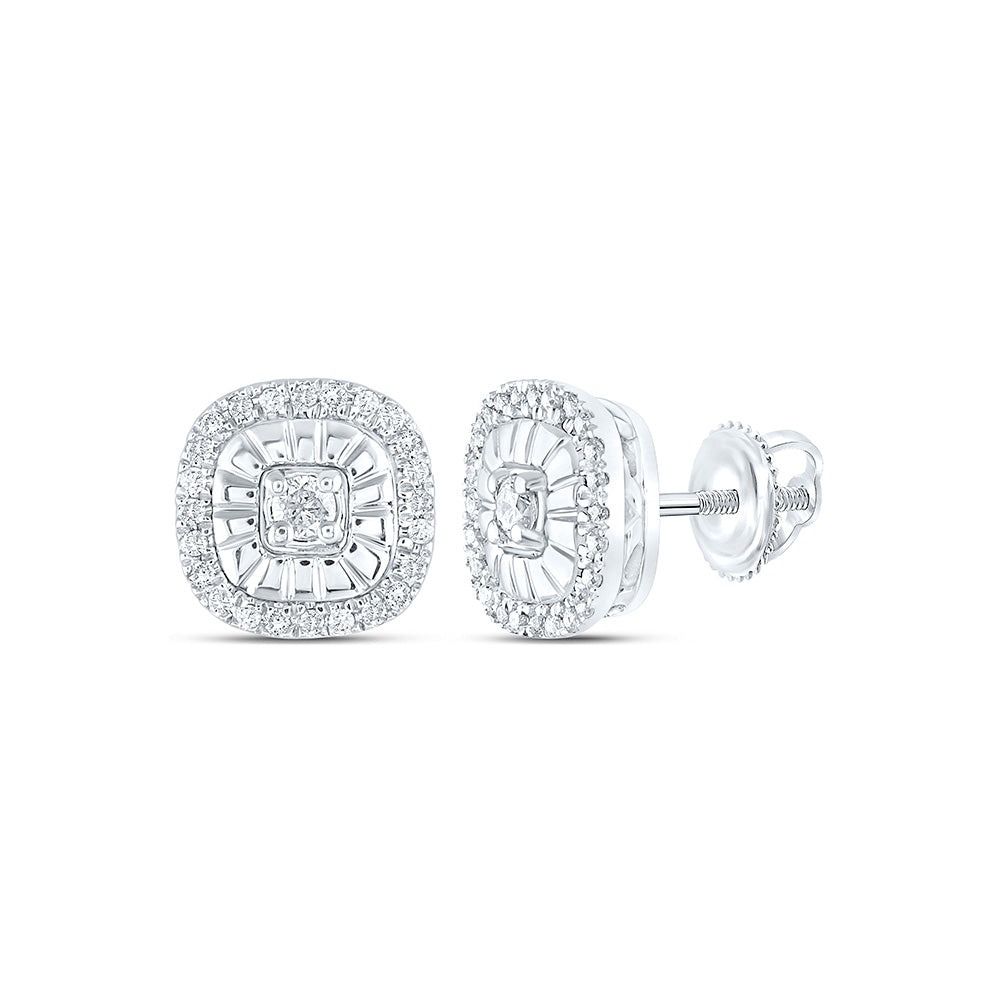 Sterling Silver Womens Round Diamond Square Earrings 1/5 Cttw, Length: 0.28 In, Width: 0.28 In