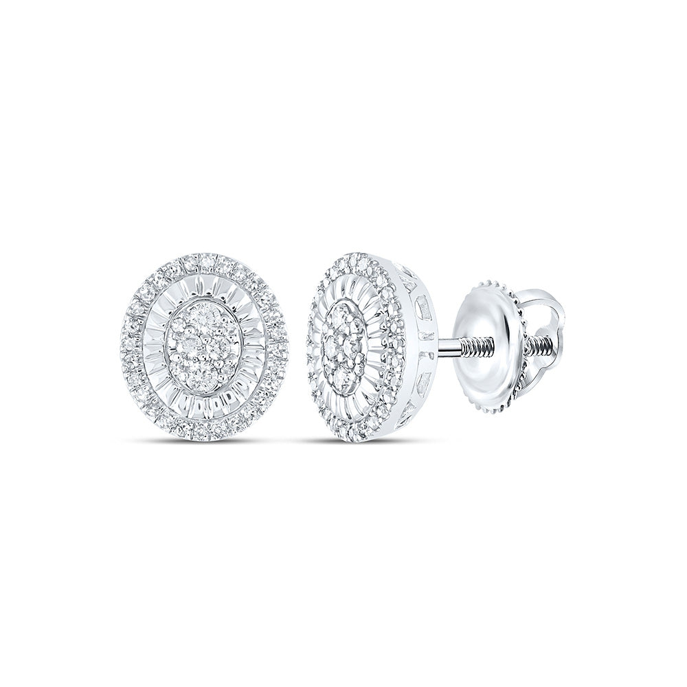 Sterling Silver Womens Round Diamond Oval Earrings 1/3 Cttw, Length: 0.32 In, Width: 0.3 In
