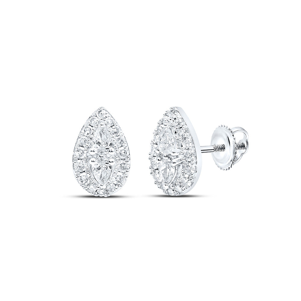 10K White Or Yellow Gold Womens Pear Diamond Teardrop Earrings