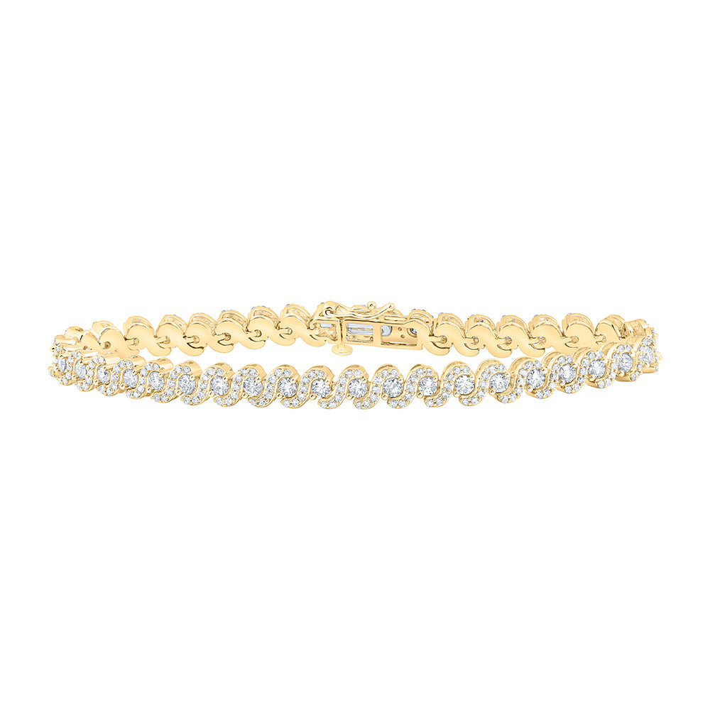 10K Yellow Gold Womens Round Diamond Fashion Bracelet 3-1/3 Cttw