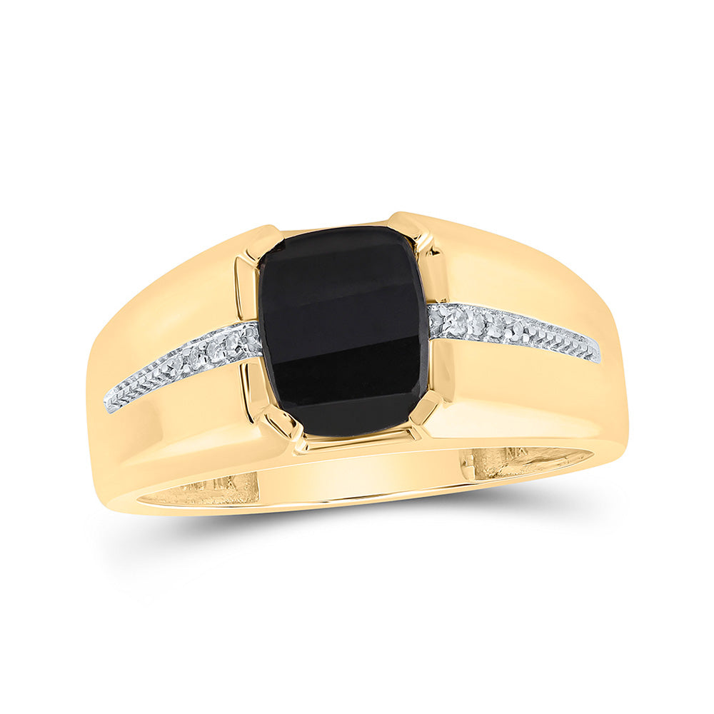 10K Yellow Or White Or Rose Gold Mens Cushion Onyx Diamond Band Ring , Mens Size: 7-13