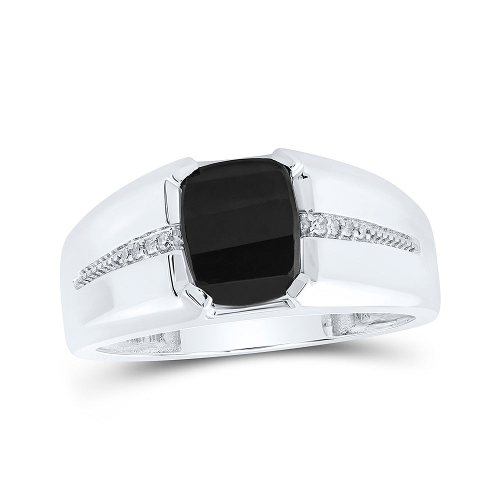 10K Yellow Or White Or Rose Gold Mens Cushion Onyx Diamond Band Ring , Mens Size: 7-13