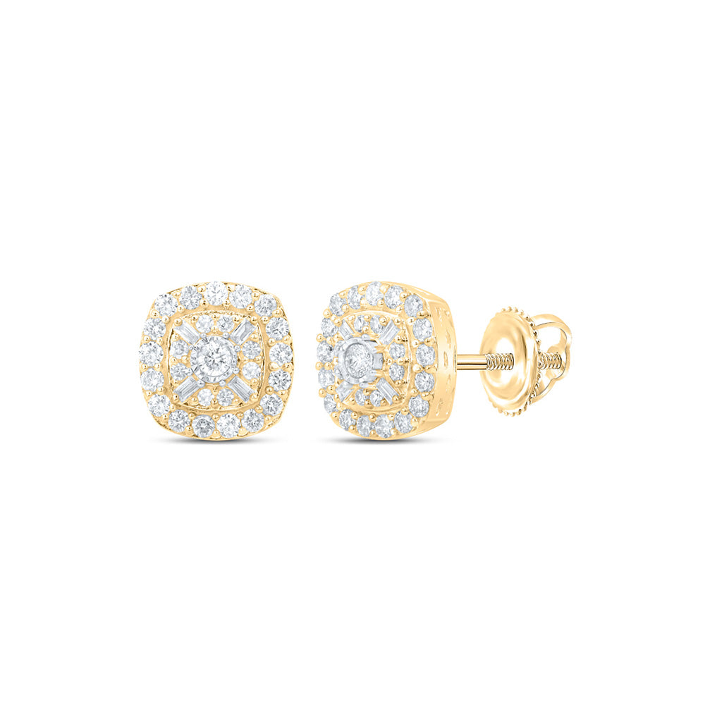 10K Yellow Or White Or Rose Gold Womens Round Diamond Square Earrings