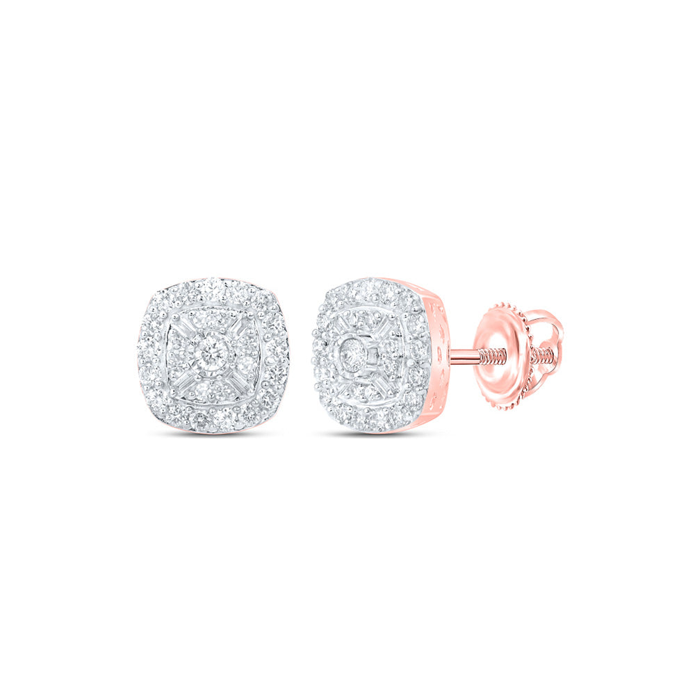 10K Yellow Or White Or Rose Gold Womens Round Diamond Square Earrings