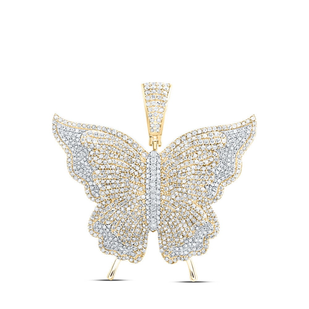 10K Yellow Gold Womens Round Diamond Butterfly Pendant 4-1/5 Cttw, Length: 1.77 In, Width: 1.82 In