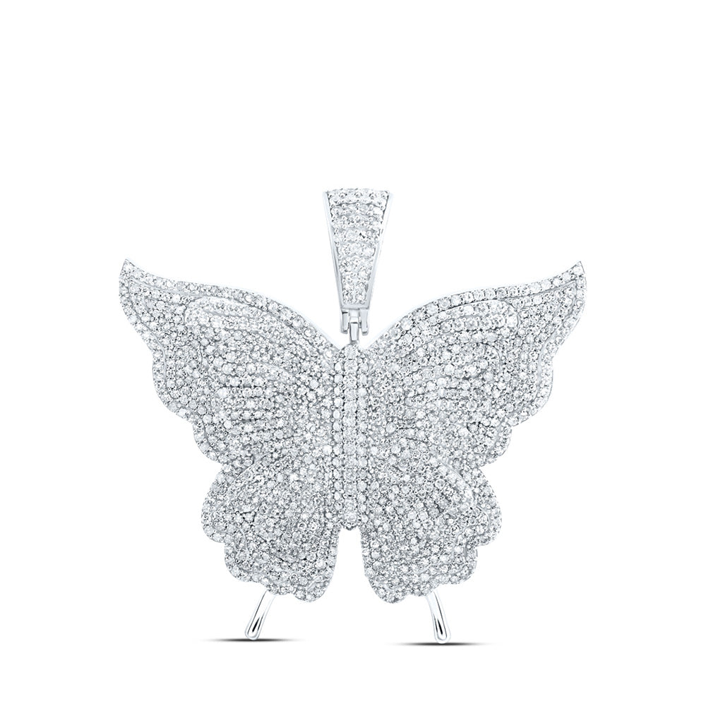 10K Yellow Or White Or Rose Gold Womens Round Diamond Butterfly Pendant