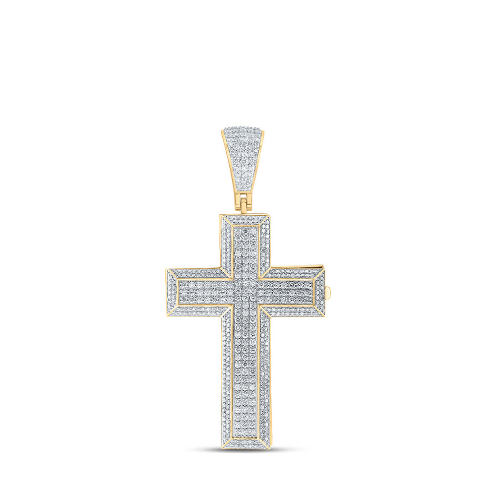 10K Yellow Gold Mens Round Diamond Coffin Cross Charm Pendant 7-5/8 Cttw
