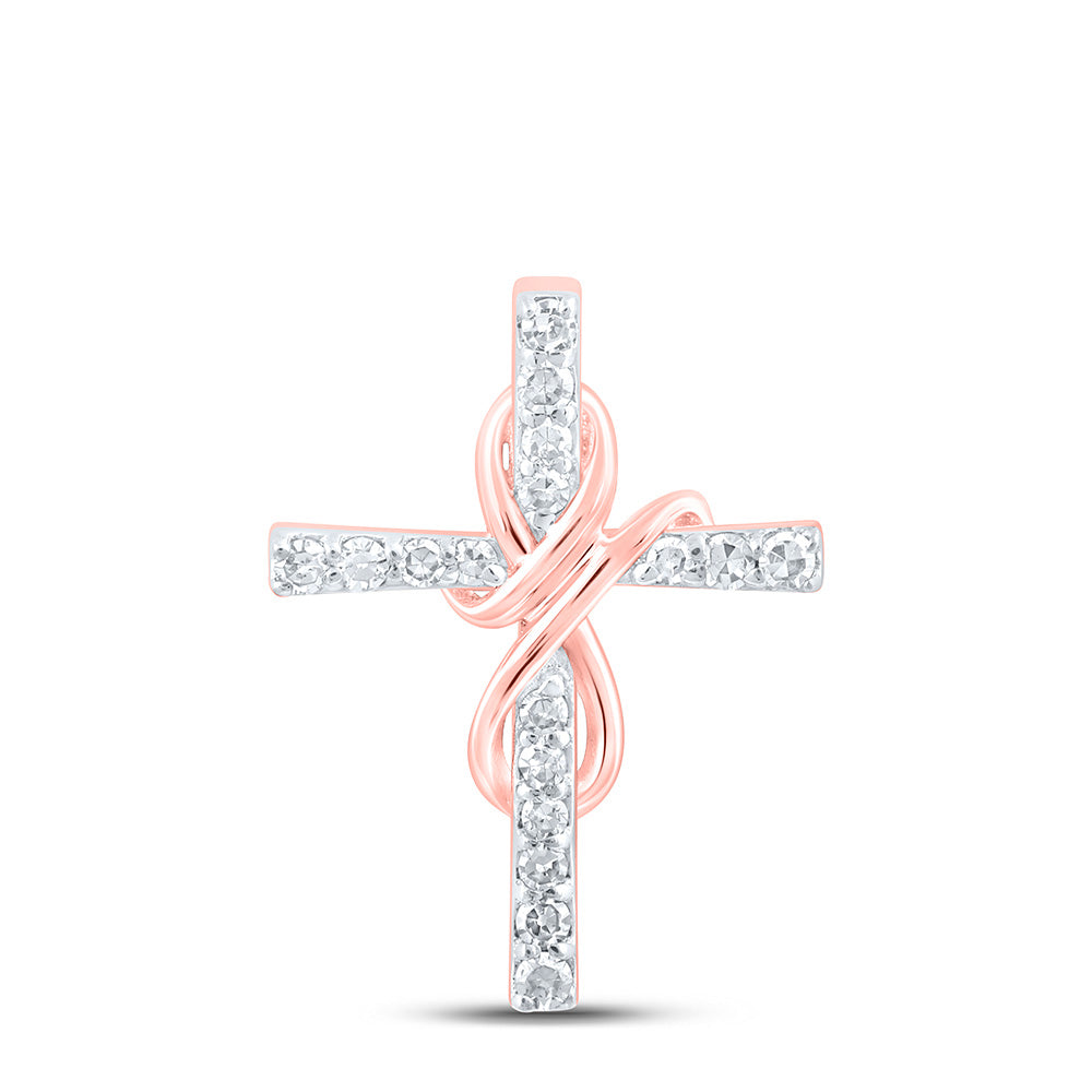 10K Yellow Or Rose Gold Womens Round Diamond Cross Pendant