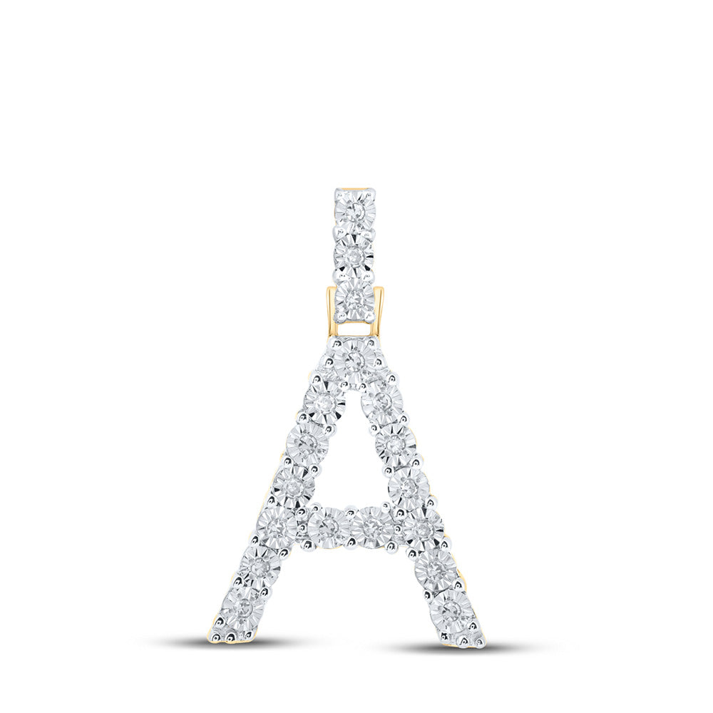10K Yellow Gold Womens Round Diamond Initial Letter Pendant