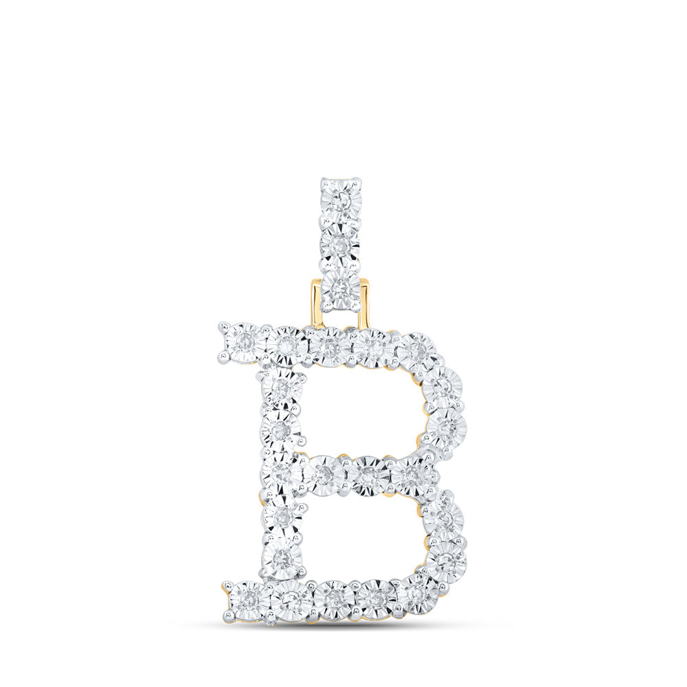 10K Yellow Gold Womens Round Diamond Initial Letter Pendant