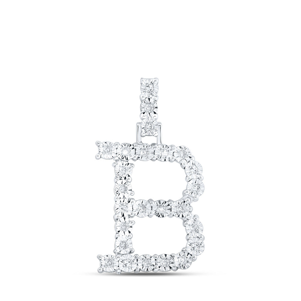 10K White Gold Womens Round Diamond B Initial Letter Pendant 1/8 Cttw, Length: 1 In, Width: 0.6 In