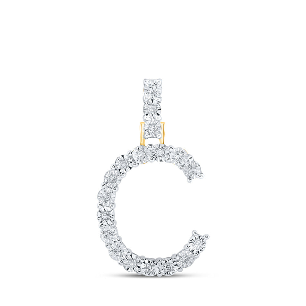 10K Yellow Gold Womens Round Diamond Initial Letter Pendant