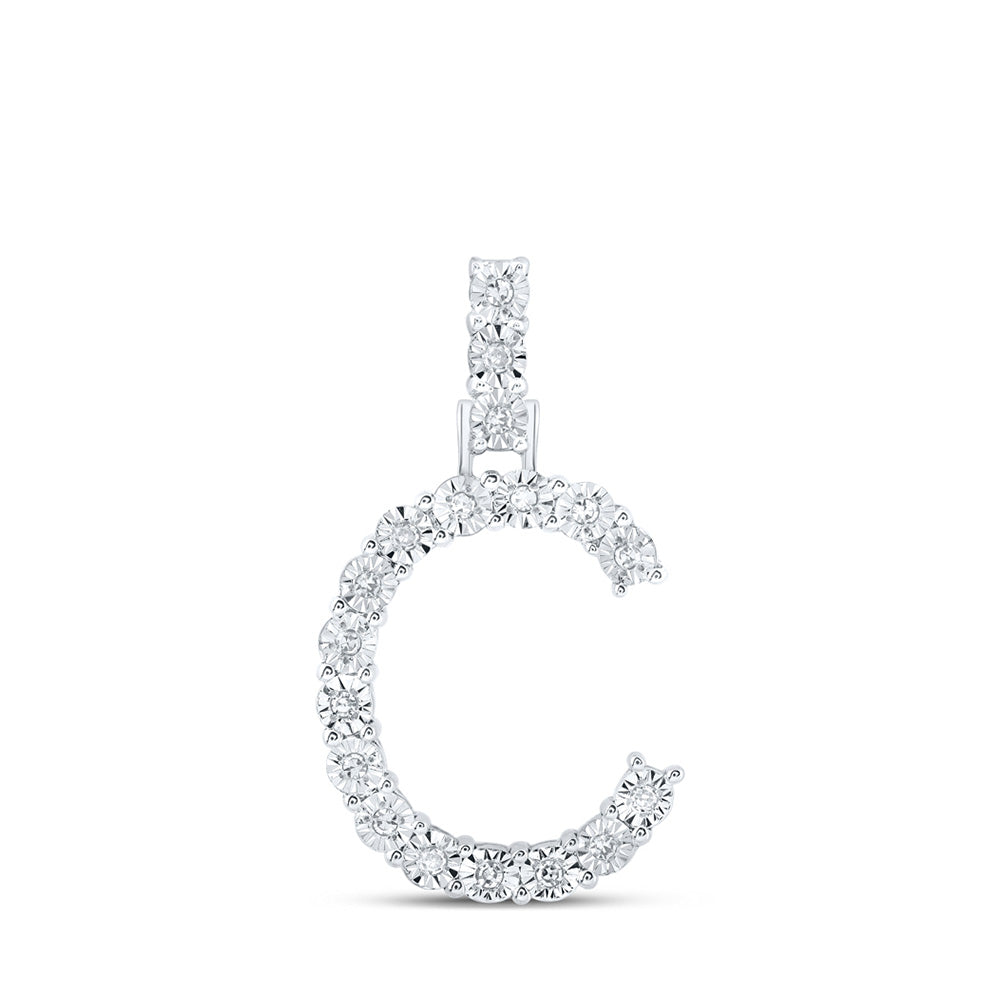 10K White Gold Womens Round Diamond Initial Letter Pendant