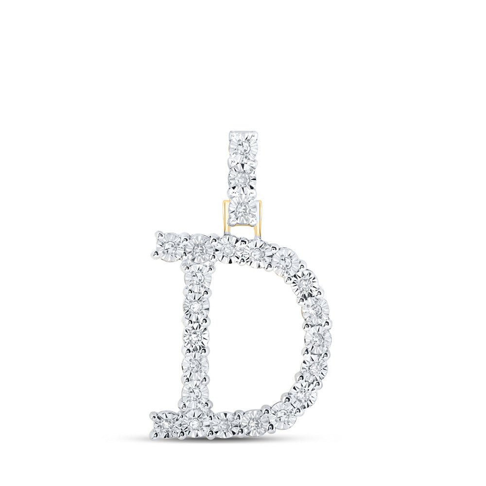 10K Yellow Gold Womens Round Diamond Initial Letter Pendant