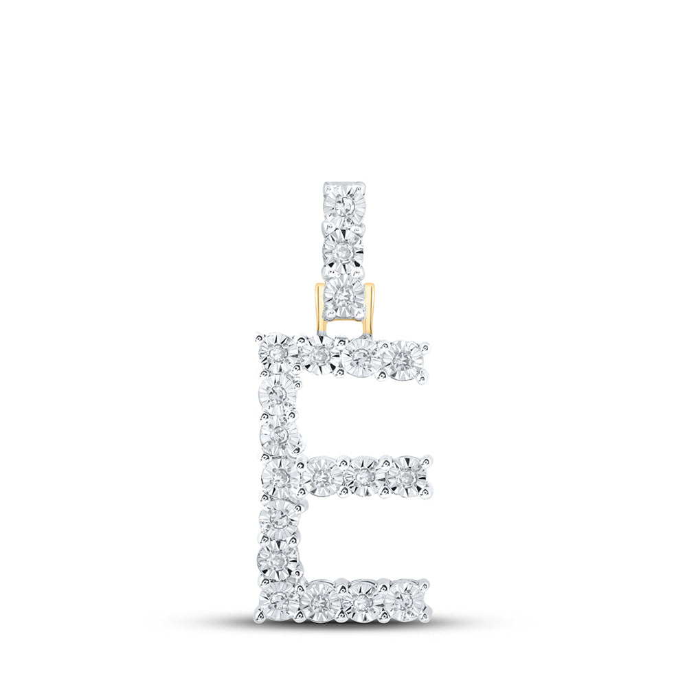 10K Yellow Gold Womens Round Diamond Initial Letter Pendant