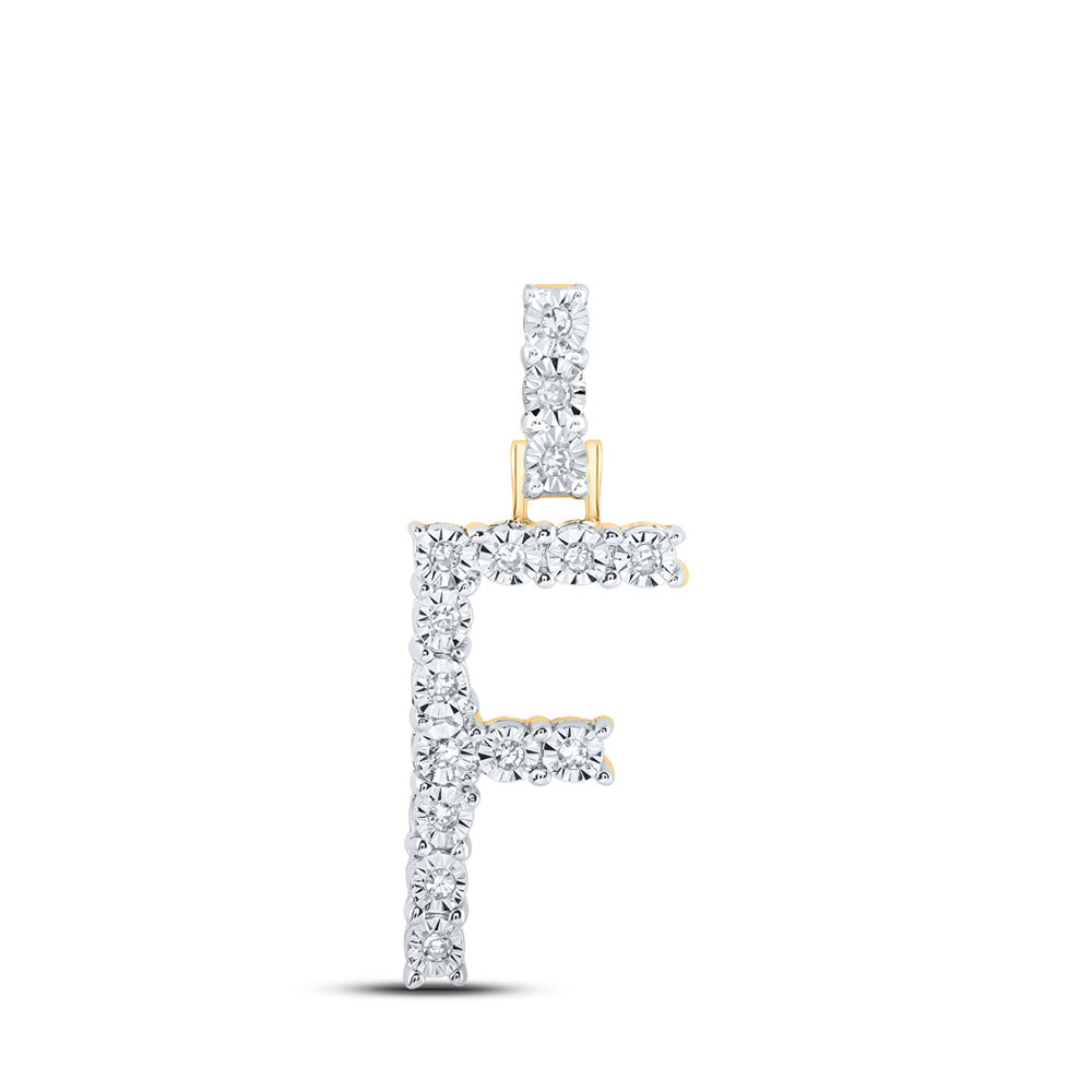 10K Yellow Gold Womens Round Diamond Initial Letter Pendant