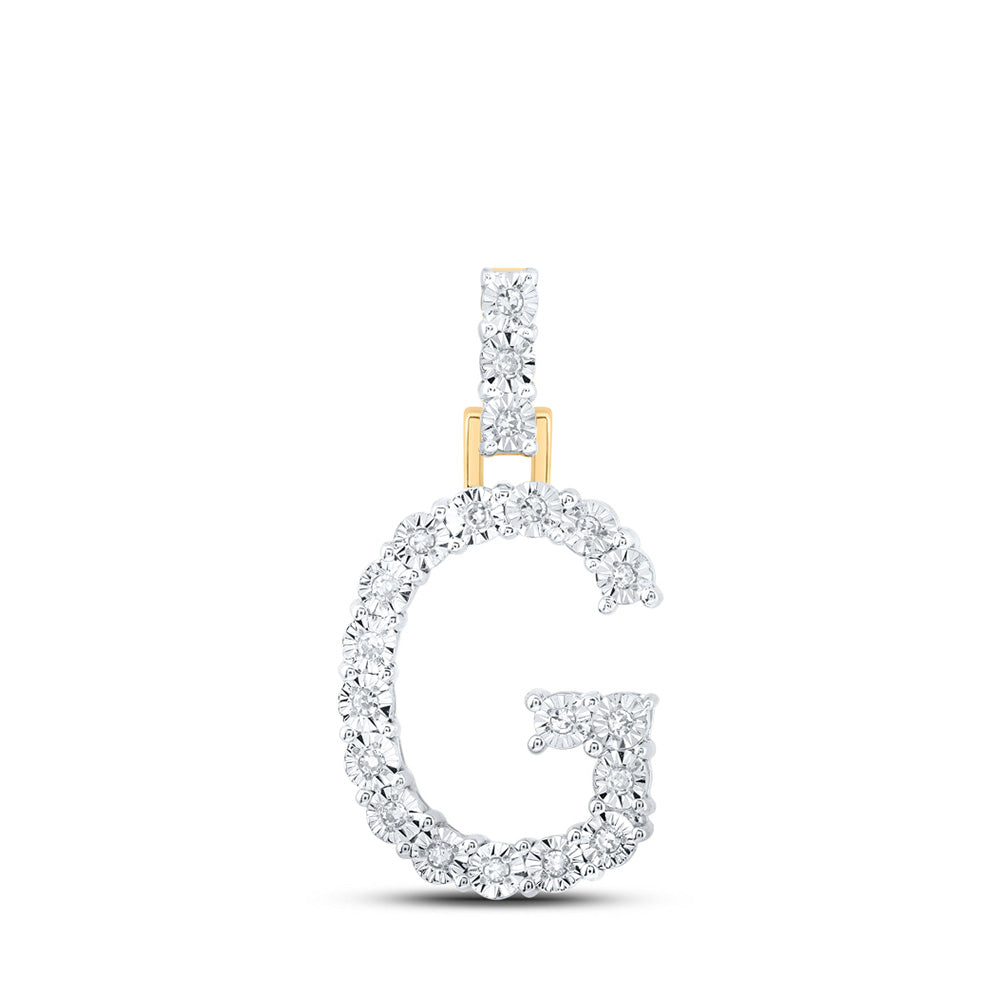 10K Yellow Gold Womens Round Diamond Initial Letter Pendant