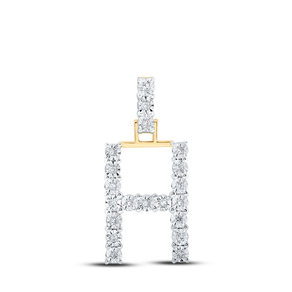 10K Yellow Gold Womens Round Diamond Initial Letter Pendant