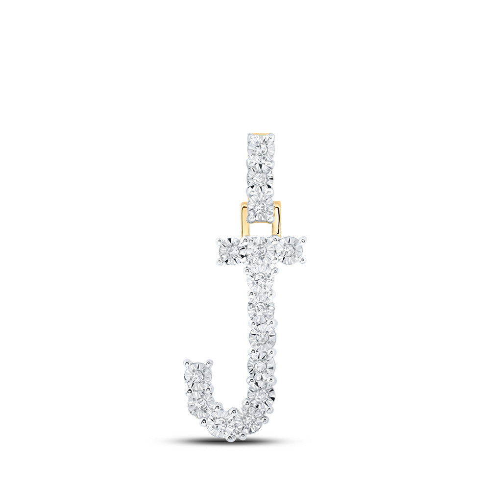 10K Yellow Gold Womens Round Diamond Initial Letter Pendant