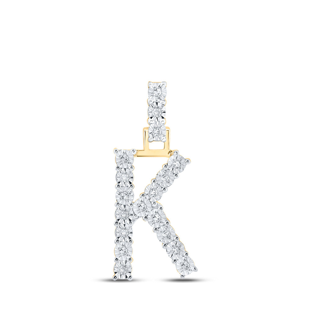 10K Yellow Gold Womens Round Diamond Initial Letter Pendant