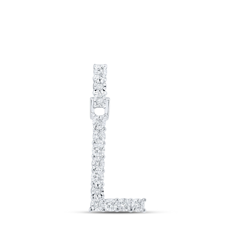 10K White Gold Womens Round Diamond Initial Letter Pendant