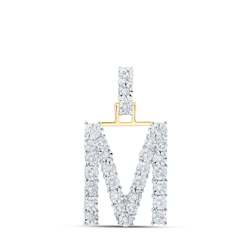 10K White Or Yellow Gold Womens Round Diamond M Initial Letter Pendant